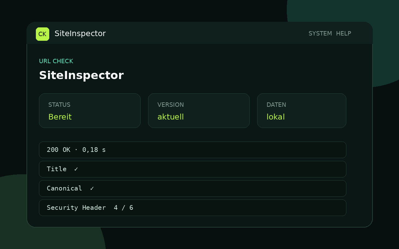 Oberfläche von Cyberknecht SiteInspector